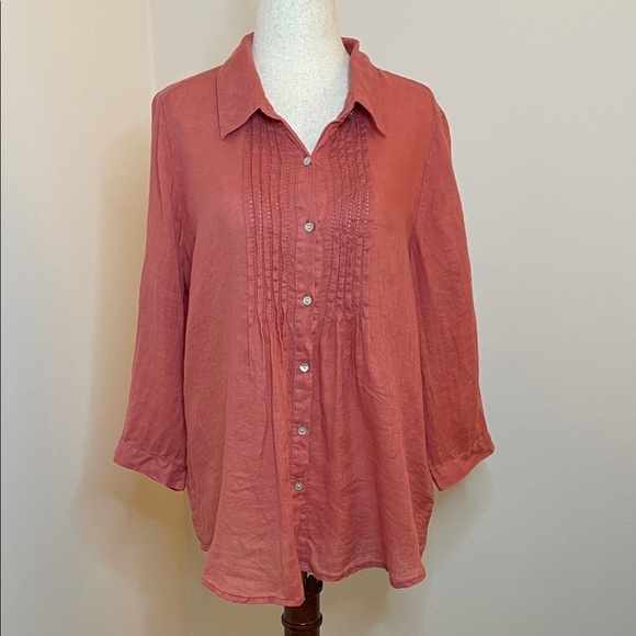J. Jill Tops - J.Jill Linen Pintuck Button Shirt Coral Pink Petite M